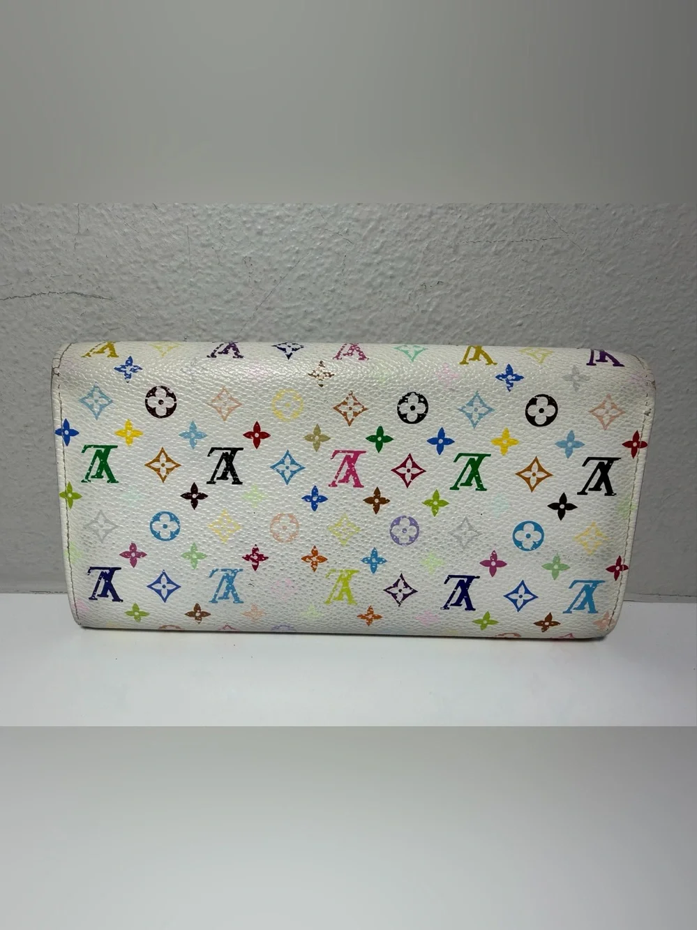 Louis Vuitton Murakami White Multicolor Monogram Canvas Long Wallet w Pink int.